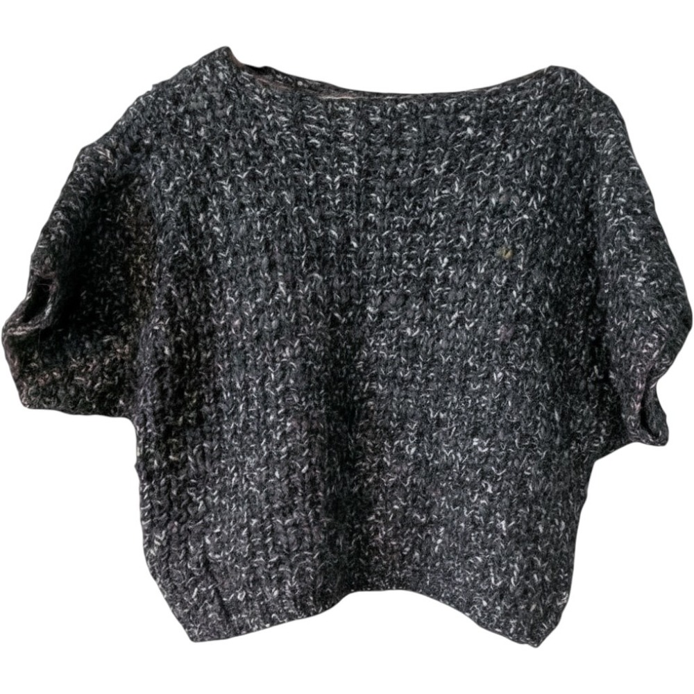 M Vtg 80's Rag Knit Mottled Crop Wool Blend Pullover Valley Girl Women's Minimal